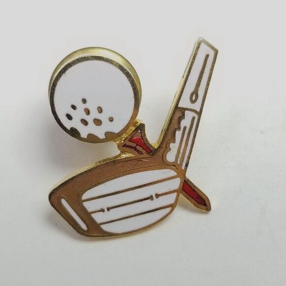 Vintage Golf Club Tee and Ball White Enamel Gold Tone Brooch Lapel Pin, Golfer - Picture 6 of 6